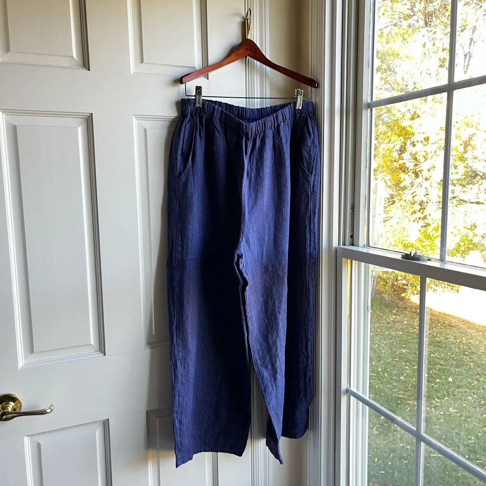 FLAX Vinatge Linen Blue Pants - Picture 1 of 5